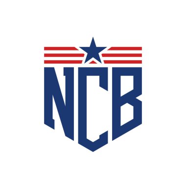 Yıldız ve Amerikan Bayrak Kayışlı Yurtsever NCB logosu. ABD Bayrağıyla NCB Logosu