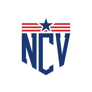 Star ve American Flag Straps 'li Vatansever NCV logosu. ABD Bayrağı 'na sahip NCV Logosu