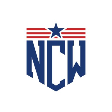 Yıldız ve Amerikan Bayrak Kayışlı Yurtsever NCW logosu. ABD Bayrağı ile NCW Logosu