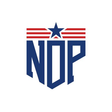 Patriotic NDP Logo with Star and American Flag Straps. Letter NDP Logo with USA Flag clipart