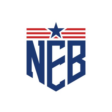 Yıldız ve Amerikan Bayrak Kayışlı Vatansever NEB logosu. NEB logosu ABD Bayrağı ile