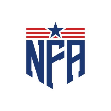 Patriotic NFA Logo with Star and American Flag Straps. Letter NFA Logo with USA Flag clipart