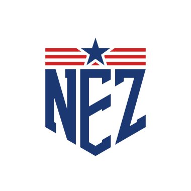 Yıldız ve Amerikan Bayrak Kayışlı Vatansever NEZ logosu. USA Flag ile NEZ Logosu