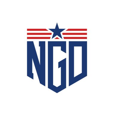 Patriotic NGD Logo with Star and American Flag Straps. Letter NGD Logo with USA Flag clipart