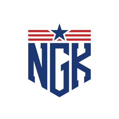 Yıldız ve Amerikan Bayrak Kayışlı Vatansever NGK logosu. USA Flag 'lı NGK Mektubu