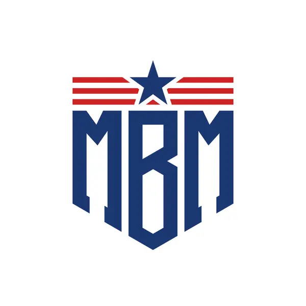 stock vector Patriotic MBM Logo with Star and American Flag Straps. Letter MBM Logo with USA Flag