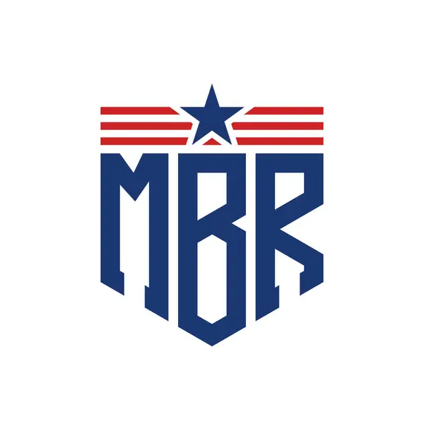 stock vector Patriotic MBR Logo with Star and American Flag Straps. Letter MBR Logo with USA Flag