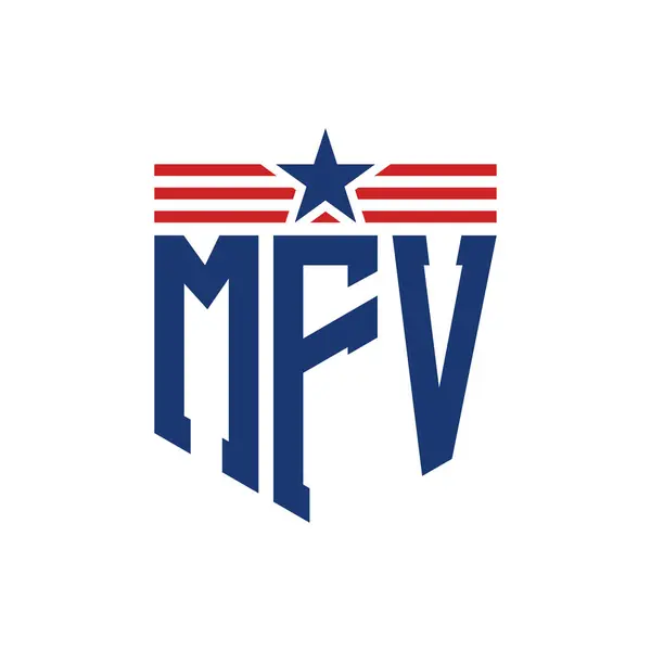 stock vector Patriotic MFV Logo with Star and American Flag Straps. Letter MFV Logo with USA Flag