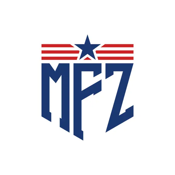 stock vector Patriotic MFZ Logo with Star and American Flag Straps. Letter MFZ Logo with USA Flag