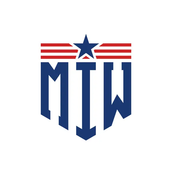 stock vector Patriotic MIW Logo with Star and American Flag Straps. Letter MIW Logo with USA Flag