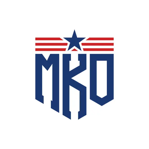 stock vector Patriotic MKO Logo with Star and American Flag Straps. Letter MKO Logo with USA Flag