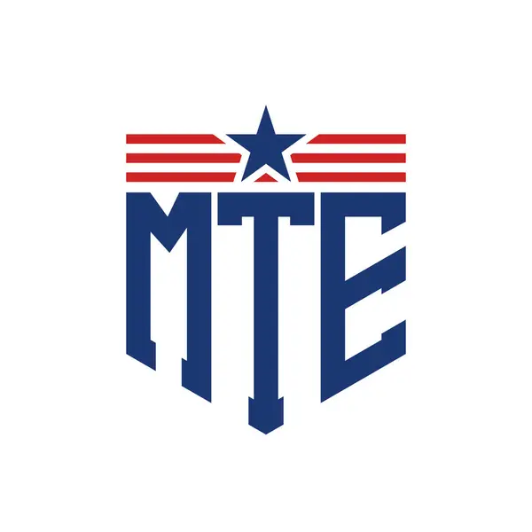 stock vector Patriotic MTE Logo with Star and American Flag Straps. Letter MTE Logo with USA Flag