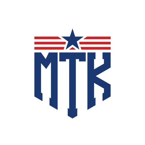 stock vector Patriotic MTK Logo with Star and American Flag Straps. Letter MTK Logo with USA Flag