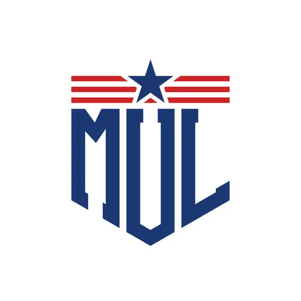 stock vector Patriotic MUL Logo with Star and American Flag Straps. Letter MUL Logo with USA Flag