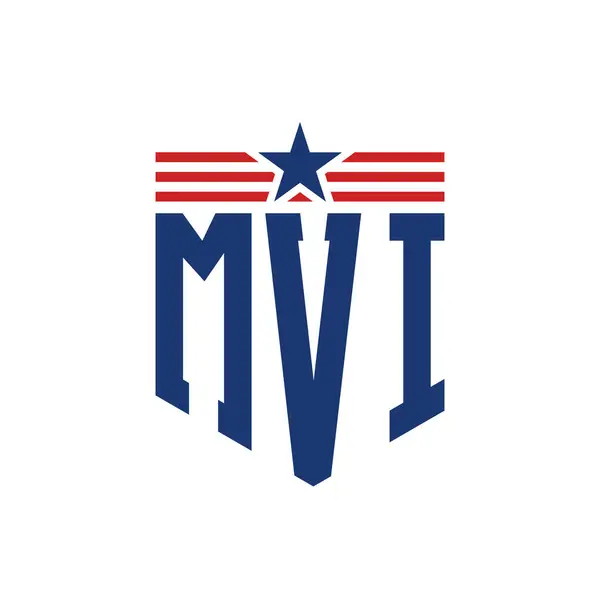 stock vector Patriotic MVI Logo with Star and American Flag Straps. Letter MVI Logo with USA Flag