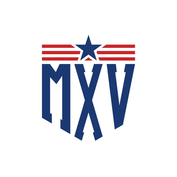 stock vector Patriotic MXV Logo with Star and American Flag Straps. Letter MXV Logo with USA Flag