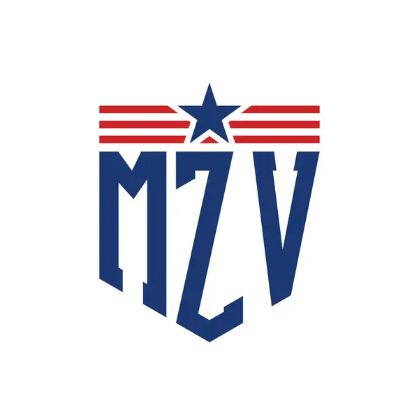 stock vector Patriotic MZV Logo with Star and American Flag Straps. Letter MZV Logo with USA Flag