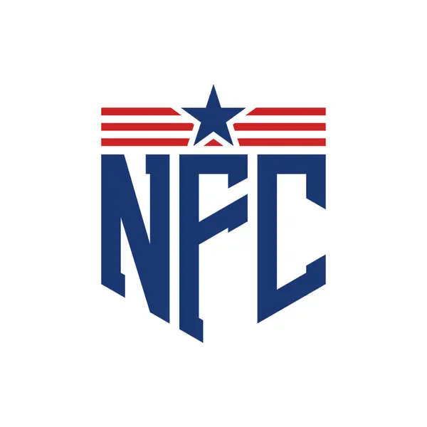 Star ve American Flag Straps 'li Vatansever NFC logosu. ABD Bayrağı ile NFC Mektubu