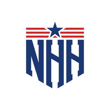 Patriotic NHH Logo with Star and American Flag Straps. Letter NHH Logo with USA Flag clipart