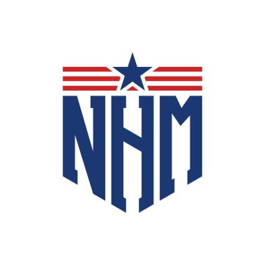 Patriotic NHM Logo with Star and American Flag Straps. Letter NHM Logo with USA Flag clipart