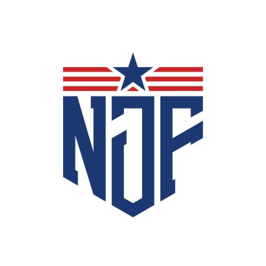 Yıldız ve Amerikan Bayrak Kayışlı Vatansever NJF logosu. ABD Bayrağı ile NJF Mektubu