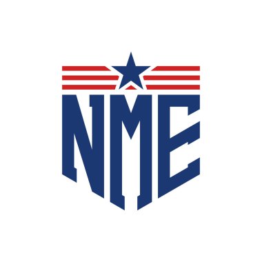 Star ve American Flag Straps 'li Vatansever NME logosu. USA Flag ile NME Harfi Logosu