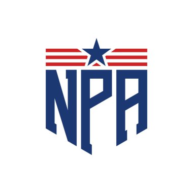 Yıldız ve Amerikan Bayrak Kayışlı Yurtsever NPA logosu. ABD Bayrağı ile NPA Logosu Mektubu