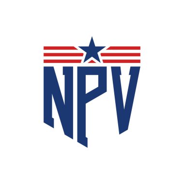 Yıldız ve Amerikan Bayrak Kayışlı Yurtsever NPV logosu. ABD Bayrağı ile NPV Harfi