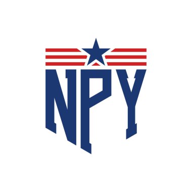 Yıldız ve Amerikan Bayrak Kayışlı Yurtsever NPY logosu. ABD Bayrağı ile NPY Logosu