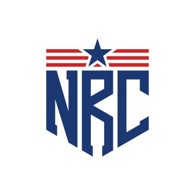 Patriotic NRC Logo with Star and American Flag Straps. Letter NRC Logo with USA Flag clipart