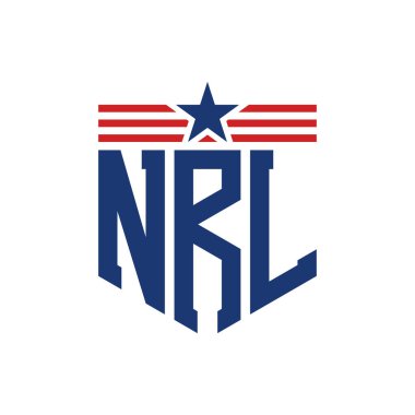 Patriotic NRL Logo with Star and American Flag Straps. Letter NRL Logo with USA Flag clipart