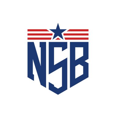 Patriotic NSB Logo with Star and American Flag Straps. Letter NSB Logo with USA Flag clipart