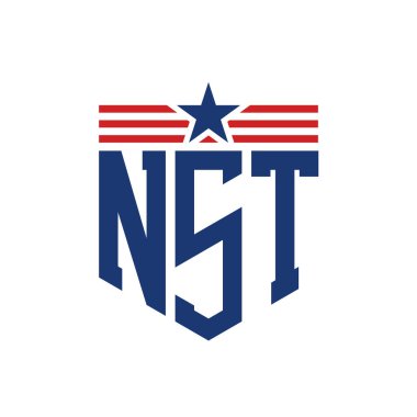 Star ve American Flag Straps 'li Vatansever NST logosu. ABD Bayrağı ile NST Mektubu