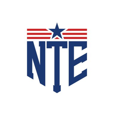 Patriotic NTE Logo with Star and American Flag Straps. Letter NTE Logo with USA Flag clipart