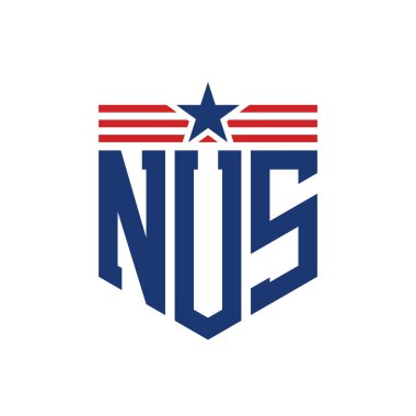 Patriotic NUS Logo with Star and American Flag Straps. Letter NUS Logo with USA Flag clipart