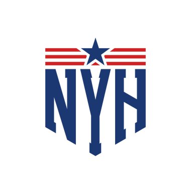 Star ve American Flag Straps 'li Vatansever NYH logosu. ABD Bayrağı ile NYH Logosu