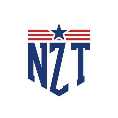 Yıldız ve Amerikan Bayrak Kayışlı Vatansever NZT logosu. ABD Bayrağı ile NZT Harfi