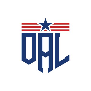 Patriotic OAL Logo with Star and American Flag Straps. Letter OAL Logo with USA Flag clipart