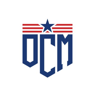 Patriotic OCM Logo with Star and American Flag Straps. Letter OCM Logo with USA Flag clipart