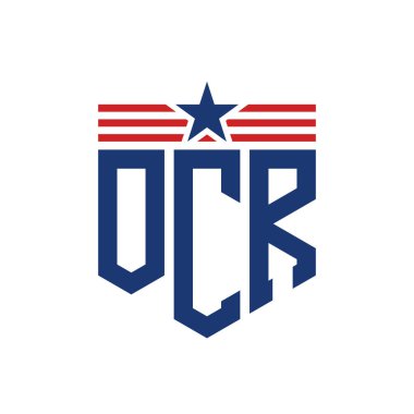 Yıldız ve Amerikan Bayrak Kayışlı Yurtsever OCR logosu. ABD Bayrağı ile OCR Logosu