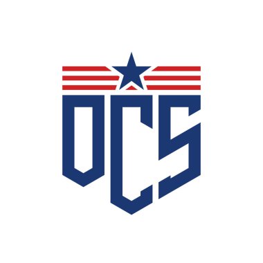 Patriotic OCS Logo with Star and American Flag Straps. Letter OCS Logo with USA Flag clipart