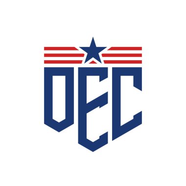 Patriotic OEC Logo with Star and American Flag Straps. Letter OEC Logo with USA Flag clipart