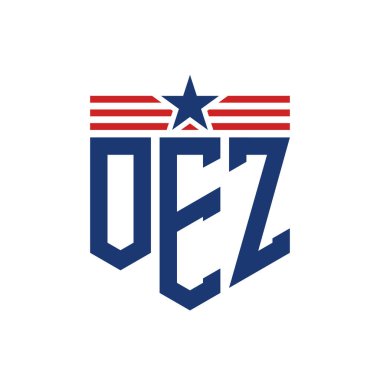 Patriotic OEZ Logo with Star and American Flag Straps. Letter OEZ Logo with USA Flag clipart