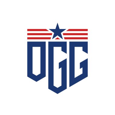 Patriotic OGG Logo with Star and American Flag Straps. Letter OGG Logo with USA Flag clipart