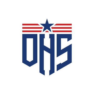 Yıldız ve Amerikan Bayrak Kayışlı Yurtsever OHS logosu. USA Flag 'li Harf OHS logosu