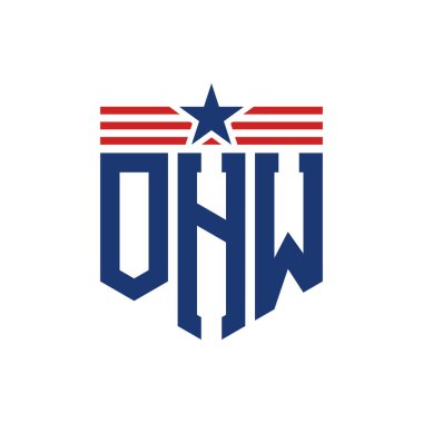 Yıldız ve Amerikan Bayrak Kayışlı Vatansever OHW logosu. ABD Bayrağı ile OHW Logosu