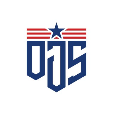 Patriotic OJS Logo with Star and American Flag Straps. Letter OJS Logo with USA Flag clipart