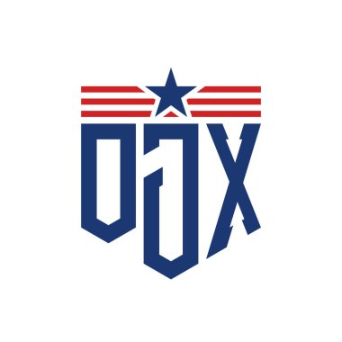 Star ve American Flag Straps 'li Vatansever OJX logosu. ABD Bayrağı ile OJX Logosu