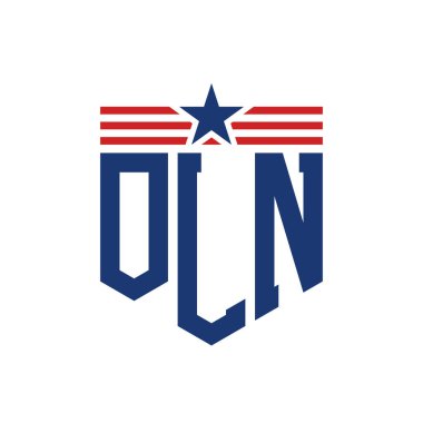 Patriotic OLN Logo with Star and American Flag Straps. Letter OLN Logo with USA Flag clipart