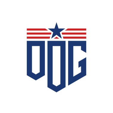 Yıldız ve Amerikan Bayrak Kayışlı Vatansever OOG logosu. ABD Bayrağı ile OOG logosu